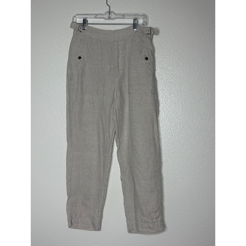 Athleta Cabo Linen Ankle Pants Beige Oatmeal High Rise Straight Leg 8